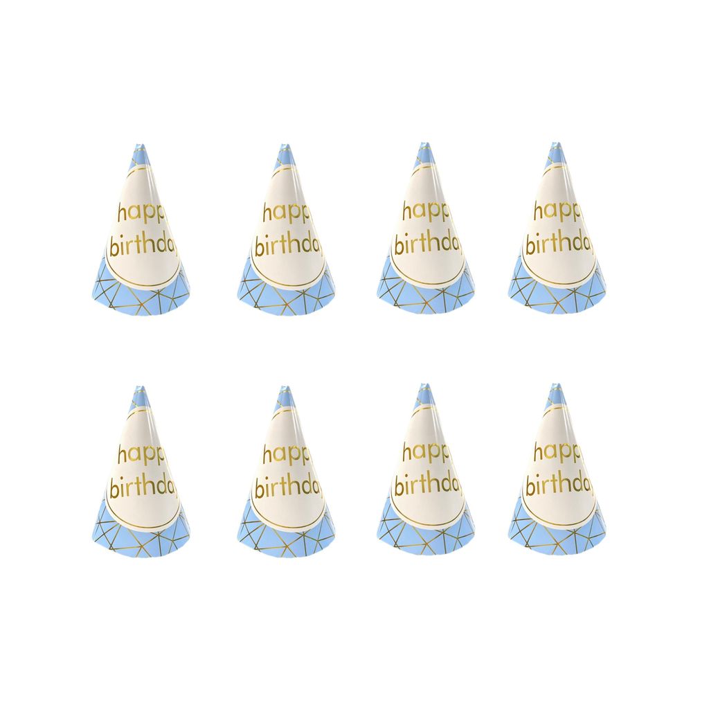 HBD Gold Foil Blue Hat- 8PC