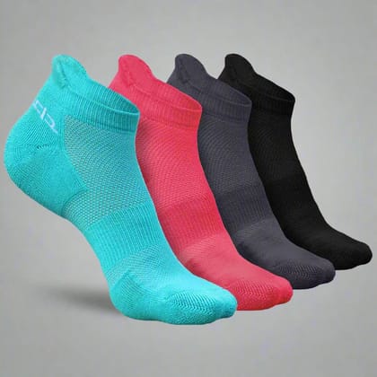 Heelium Bamboo Women Ankle Socks - 4 Pairs-Teal | Pink | Grey | Black