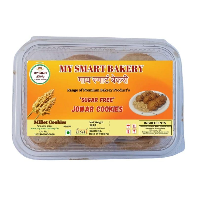 My Smart Bakery Sugar Free Jowar Cookies (400g) | High Fibre Gluten Free Millet Biscuits | Healthy Teatime Snacking