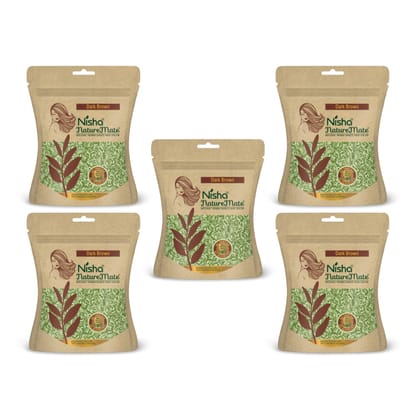 Nisha Nature Mate Henna Based Hair Colour Dark Brown 45gm Pack of 5, No Ammonia, No Resorcinol, 100% Grey Coverage
