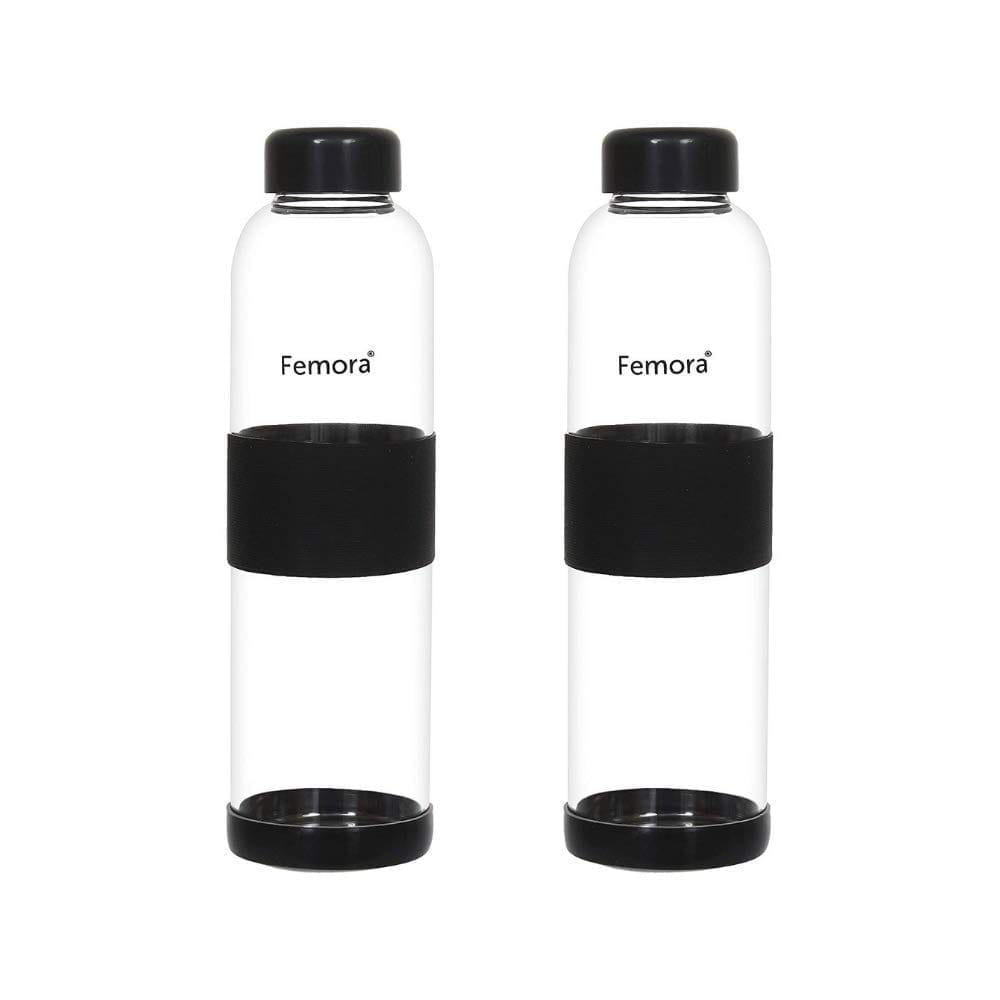 Femora Borosilicate Glass Silicone Grip Fridge Bottle - 400 ML, Set of 2