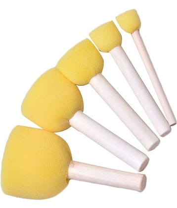 ECLET 5 Pcs Round Stencil Yellow Sponge Dabber, Wooden Handle Foam Brush for Art & Crafts, Stippler Set DIY Painting Tools A