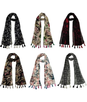 stolevilla Multi Printed Poly Cotton Yarn Stoles ( Pack of 6 )