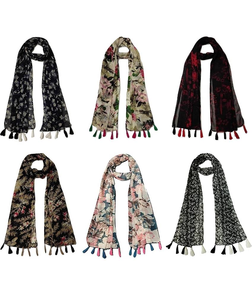 stolevilla Multi Printed Poly Cotton Yarn Stoles ( Pack of 6 )