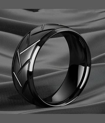 Fashion Frill Black Michelin Ring | Simple Stainless Steel Ring | Mens Black Ring | Minimalist Black Ring | Mens Black Band | Gift for Him Size-10