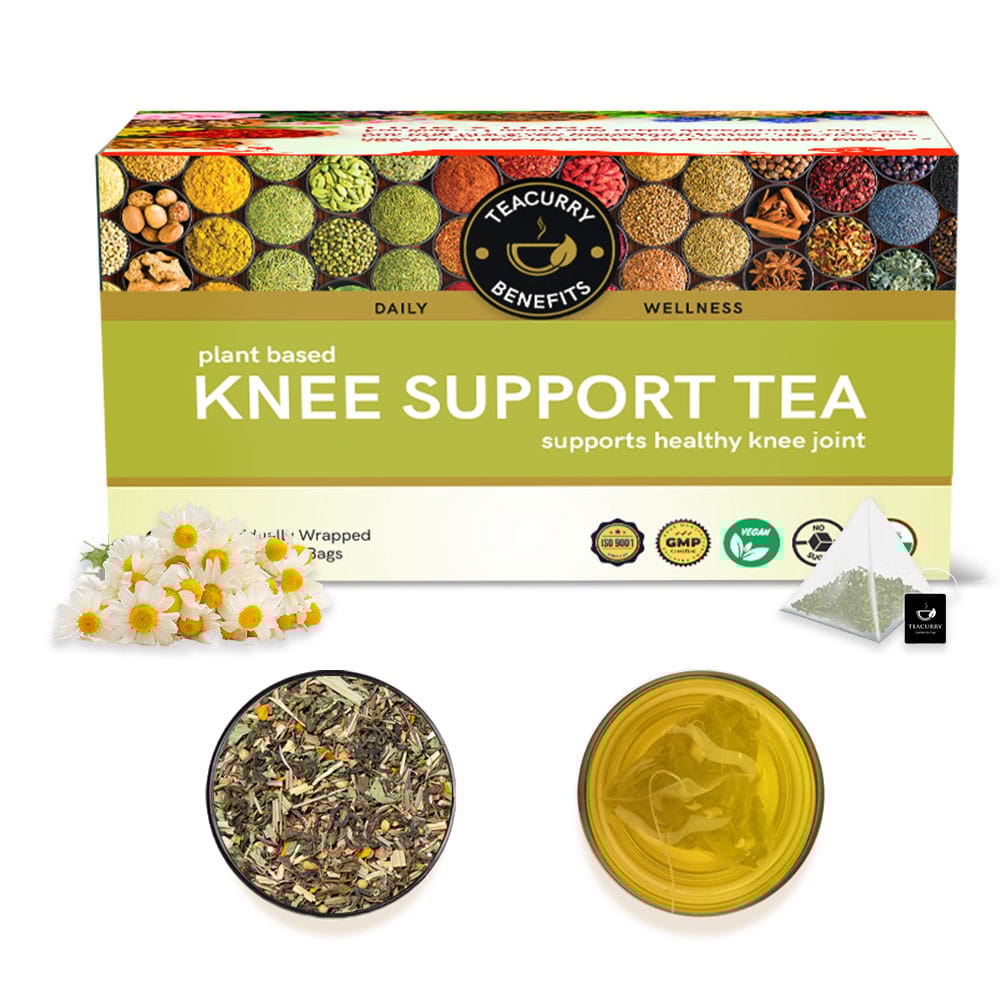 TEACURRY Knee Support Tea (1 Month Pack | 30 Tea Bags) - Helps with Knee Pain, Osteoporosis, Strong Bones - Tea for Bones