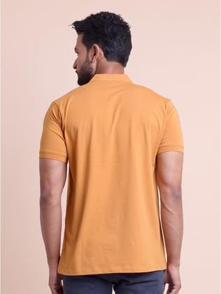 Men's Casual Cotton Solid Half Sleeve Mandarin Collar T-Shirt (Brown, 2XL)-PID57329