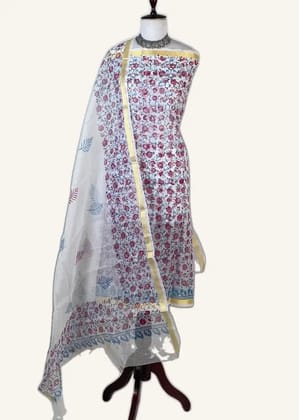 Kota Doria Dress Material Slate Blue Floral Jaal