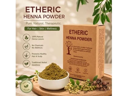 Etheric Herbal Henna - Pure, Chemical Free for Hair Color, Shine & Conditioning, Hair Strengthening & Scalp Care - 200 Grams