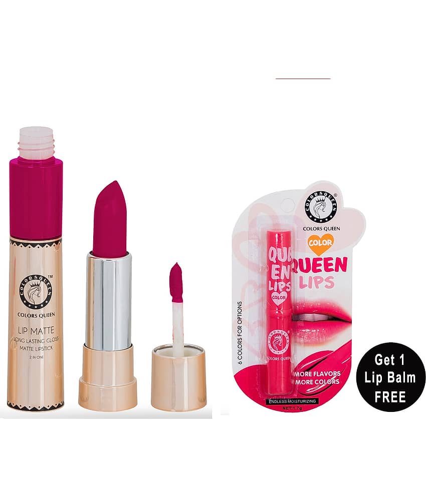 Colors Queen 2in1 Matte Finish Water Proof Lipstick Indian Maroon With Hydrating Lip Balm Combo of2