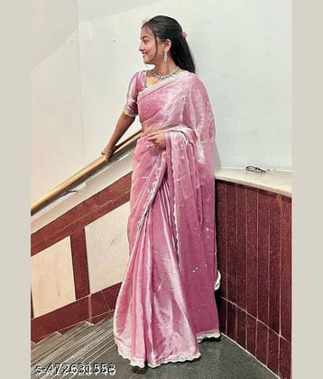 Shivadit ethnic Net Solid Regular Saree With Unstitched Blouse Piece ( Pink )