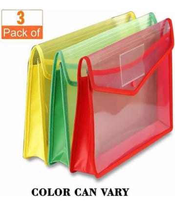 Kataria Plastic Envelope Folder,Transparent Poly-Plastic A4 Documents File Storage Bag with Snap Button Folder Set of 3 /Certificate Document Folder for Certificates A4 Size/Legal/Brief Bag for Document (Color May Vary)  (Set Of 3, Yellow Green Red)