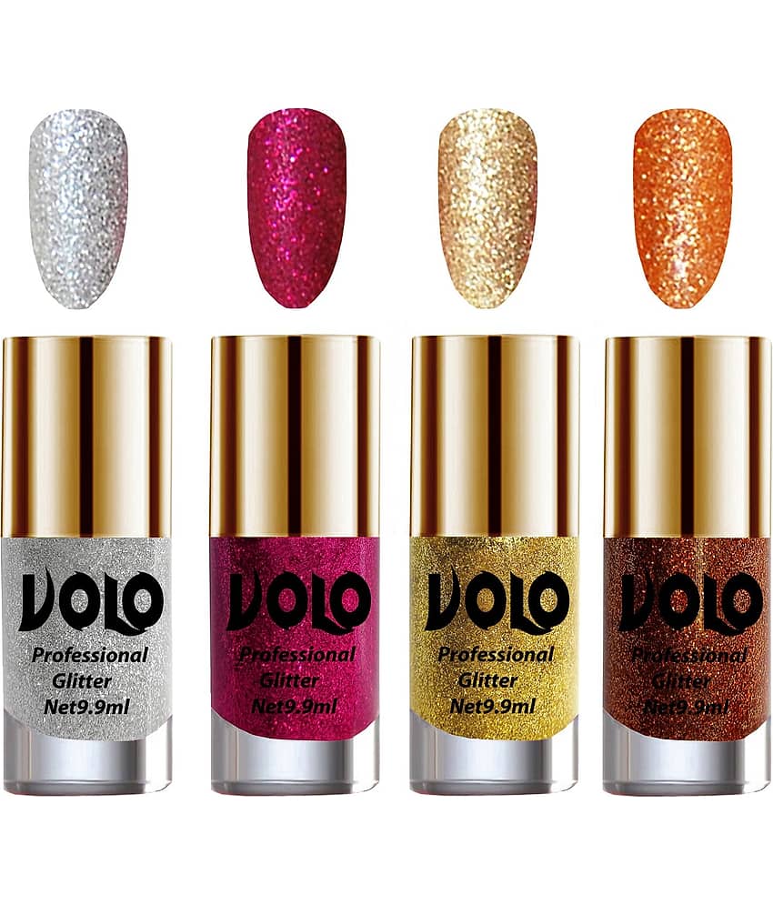 VOLO Professionally Used Glitter Shine Nail Polish Silver,Magenta,Gold Orange Pack of 4 39 mL