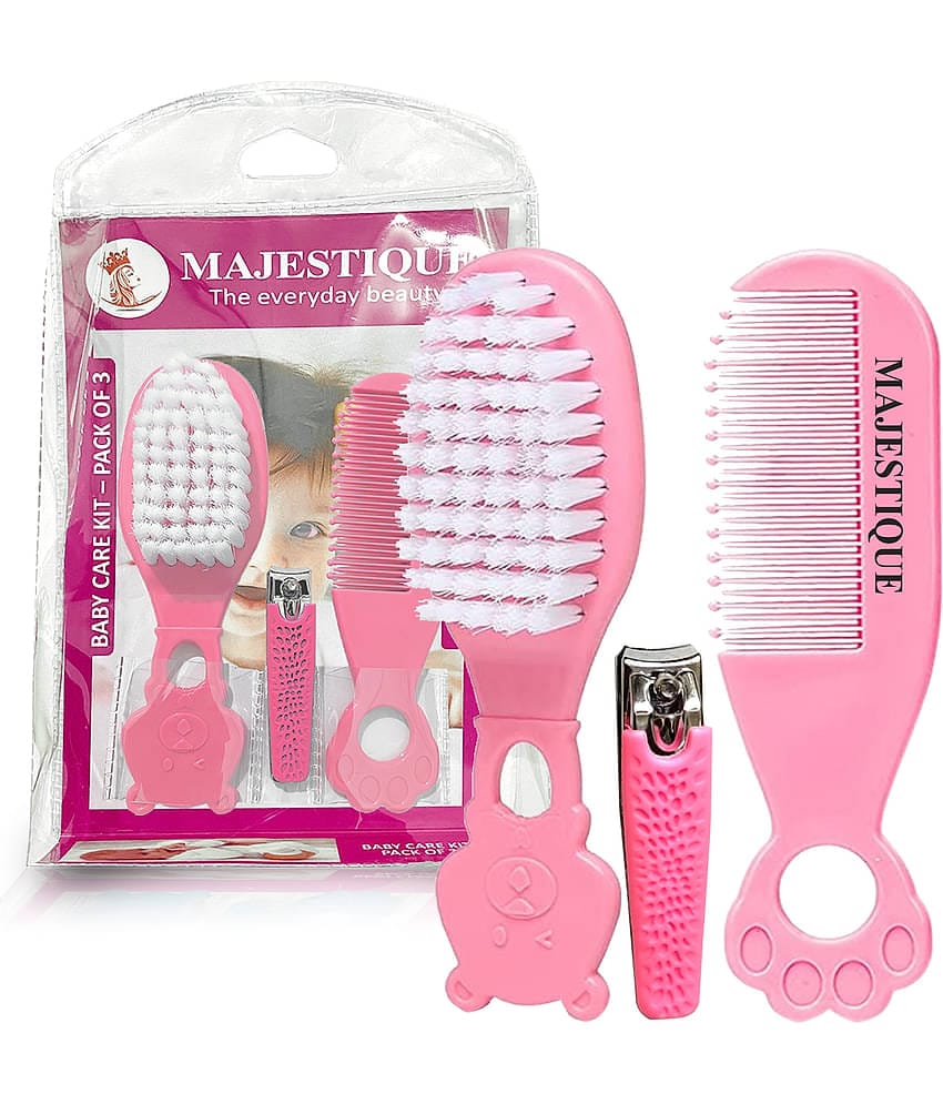 Majestique Baby Hair Brush Comb and Nail Cutter Set for Newborns Hair Grooming Set - 3Pcs/Blue
