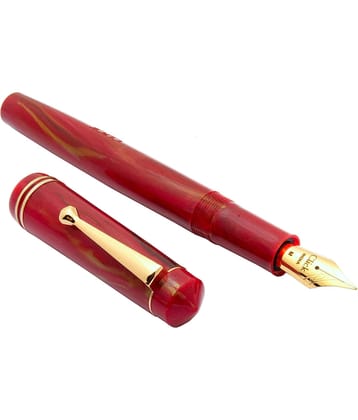 Srpc Click Aristocrat Red Marble Fountain Pen With 3in1 Ink Filling Mechanism, Golden Trims & Medium Nib