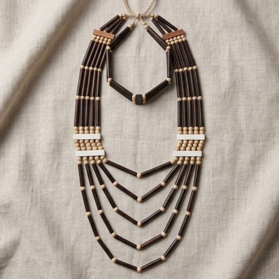 Tribal Wooden Chevron Necklace Set