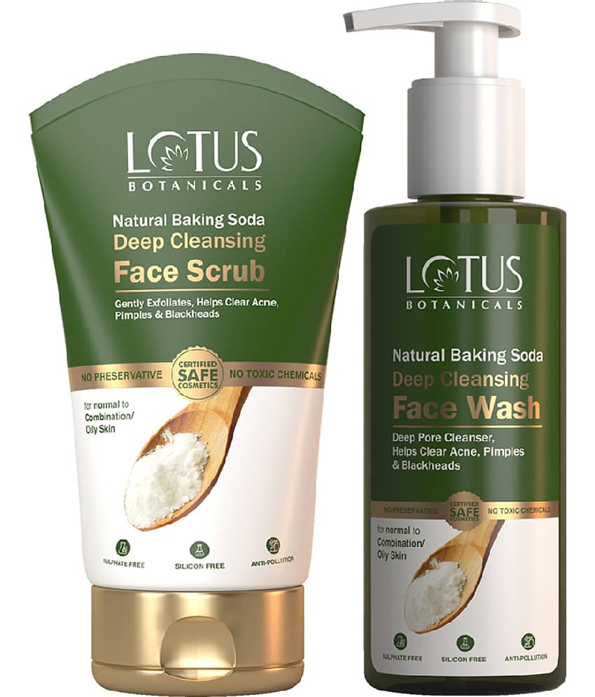 Lotus Botanicals Natural Baking Soda Deep Cleansing Face Wash 180ml + Face Scrub 100g (Pack of 2)