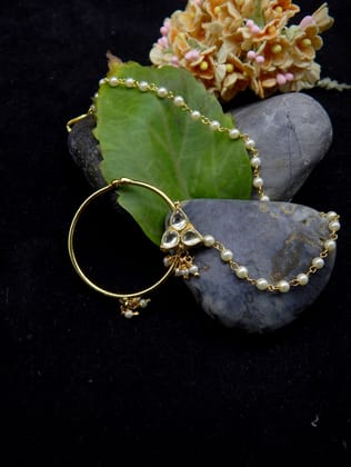 Delicate White Jad Kundan and Pearl Nose Ring for Women