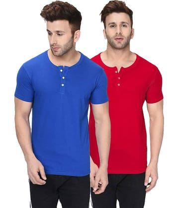 LONDON HILLS Cotton Blend Regular Fit Solid Half Sleeves Men's Henley T-Shirt - Multicolor4 ( Pack of 2 )
