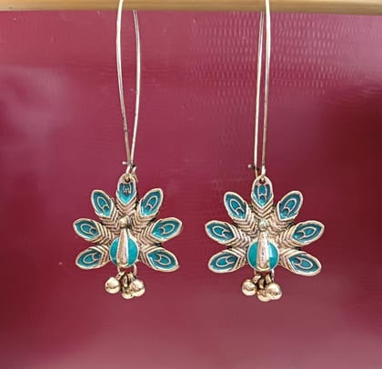 Gold Plated Long Hook Closure Hanging Peacock Enamel Artwork