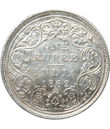 One Rupee 1862 - Queen Empress Fancy British India Rare Old Coin For Collection