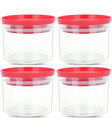 HomePro - Round Container | Airtight | Silicone Cap | Red | Plastic Utility Container | Set of 4 - 500 ml