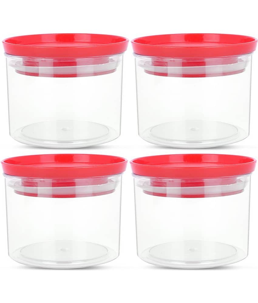 HomePro - Round Container | Airtight | Silicone Cap | Red | Plastic Utility Container | Set of 4 - 500 ml