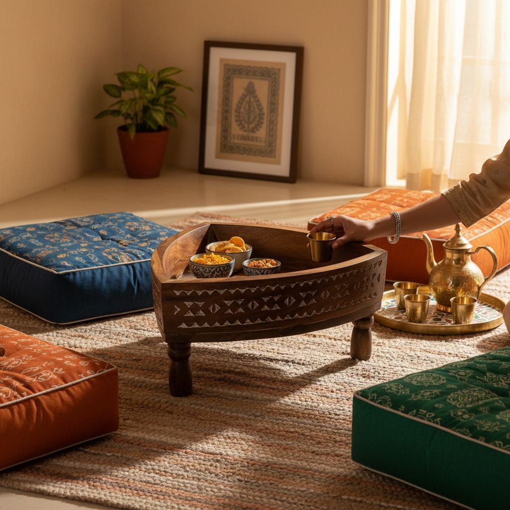 Wooden Carved Chakki Table | Antique Coffee Table for Home Decor