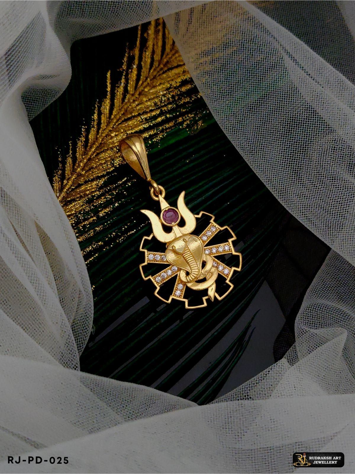 Superior Diamond Trisul Pendant-01 for Men PD-025-Gold Plated