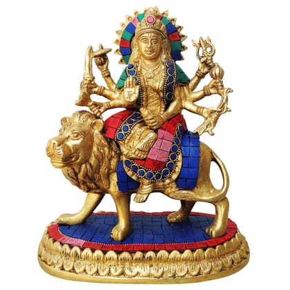 Brass Durga Ji Goddess Idol - Premium Brass Temple Showpiece, Height : 9 Inch (BSMAS440)