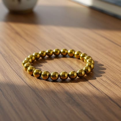 Golden Hematite Bracelet – Natural Stone Beaded Energy Bracelet for Men and Women, Adjustable Stretch Jewelry Gift