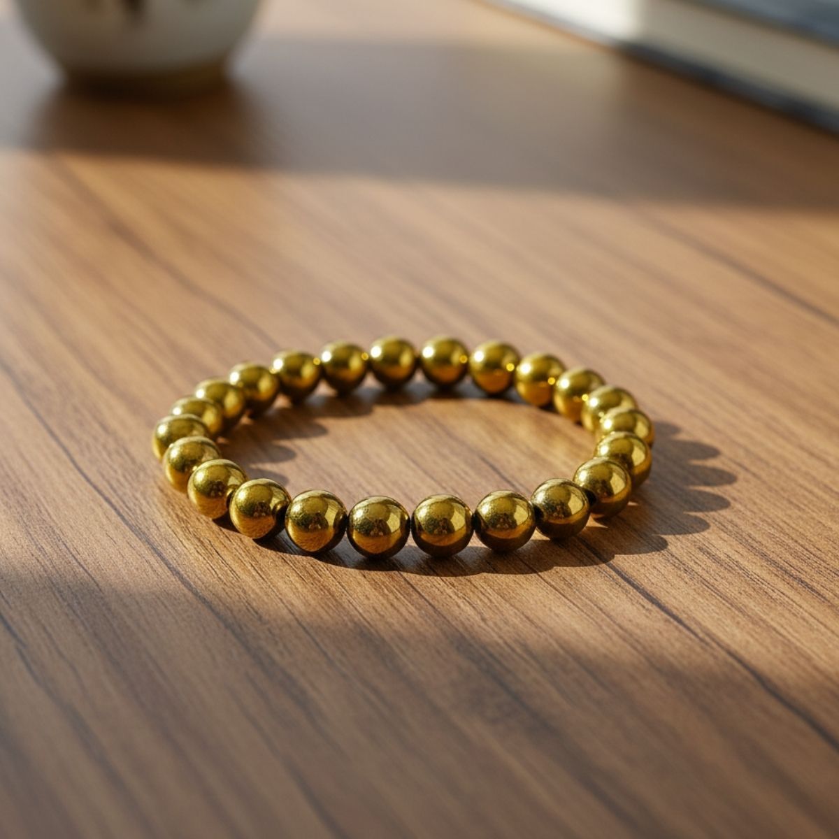 Golden Hematite Bracelet – Natural Stone Beaded Energy Bracelet for Men and Women, Adjustable Stretch Jewelry Gift