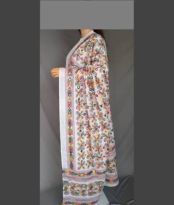 Aprtim White Cotton Aari Embroidered Dupatta - Single