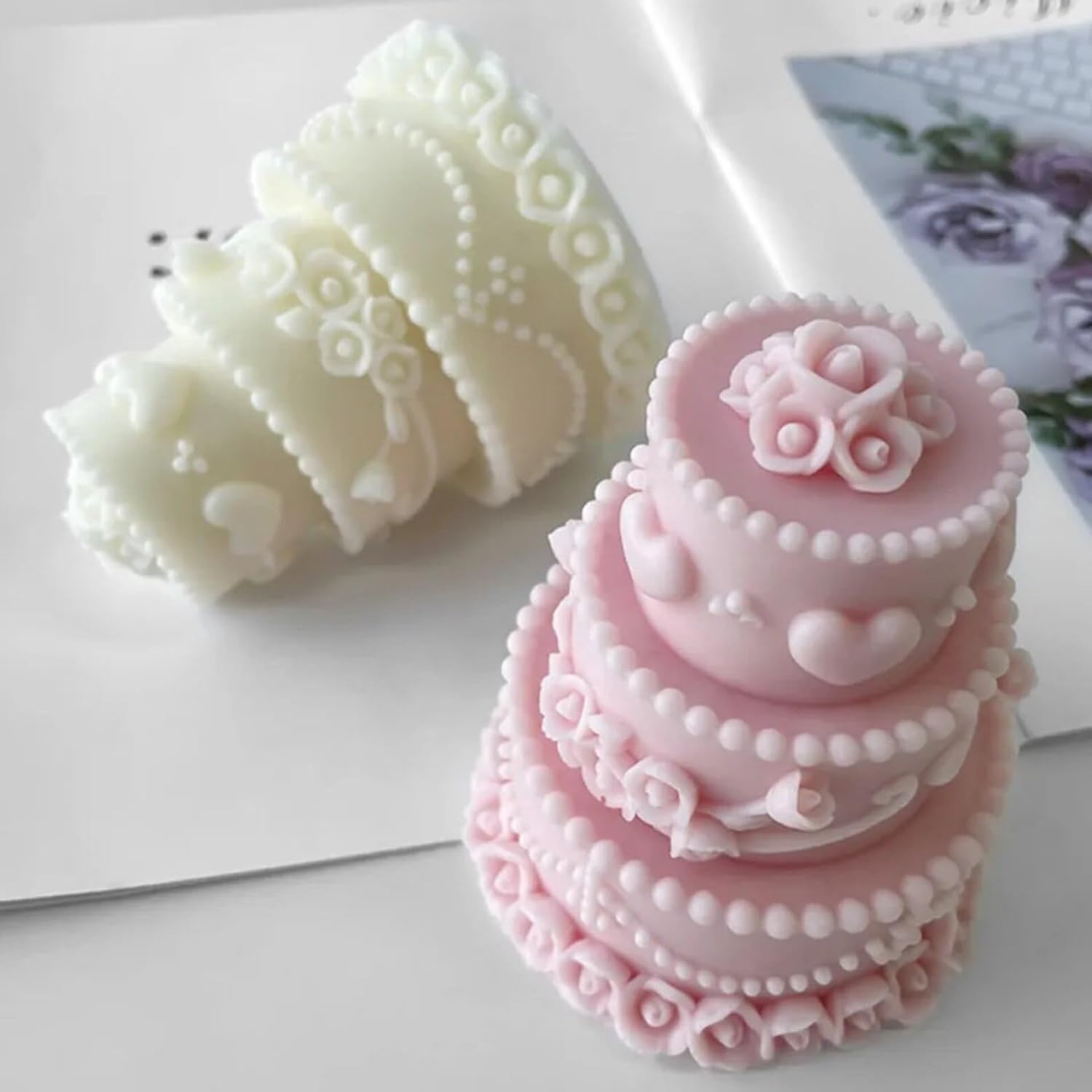 SS Enterprise Organic Soy Wax Cake Shaped Candles, Scented Aromatic Fragrance, Smoke-Free, Pack of 2, Pink-White