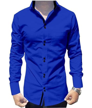 X-men Cotton Blend Slim Fit Solids Full Sleeves Men's Casual Shirt - Blue ( Pack of 1 )