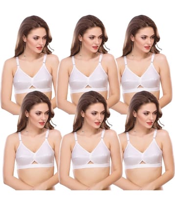 AIMLY Pack of 6 Cotton Non Padded Everyday Bra For Women ( White )