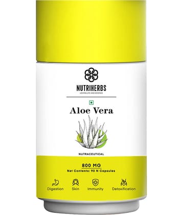 "Nutriherbs Aleovera Extract  800 mg Pure & Organic -  90 Capsule | Helps To Maintain Beautiful Skin Eases symptoms of Stress For Men & Women