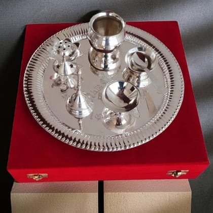 Brass Decorative Puja Thali Set With Valvet Box (BMAS084)