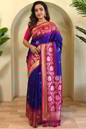 Persian Blue Banarasi Silk Saree with Designer Chaap Border