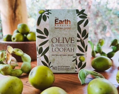 Olive & Shredded Loofah Exfoliating Soap | SLS & Paraben Free │Cocoa Butter Enriched-100 gms