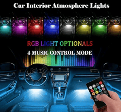 Atmosphere Lights with 12x4 LED Strip Light 48 LEDs, DC 12V Multicolour Interior Ambient Lighting Kit Featuring Sound Active Function, Wireless Remote Control Works for All car