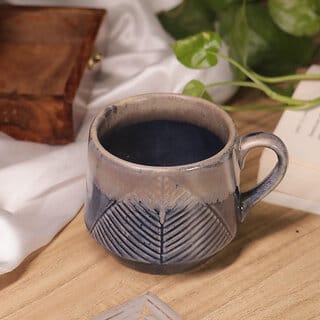 Handcrafted Navy-Grey Ceramic Coffee Mug  Pack of 1, Microwave Safe