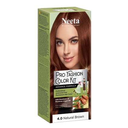 Neeta Professional Pro Fashion Color Kit 4.0 Natural Brown 100g Pack of 2, Permanent Hair Color, Creme Hair Colour for Women & Men