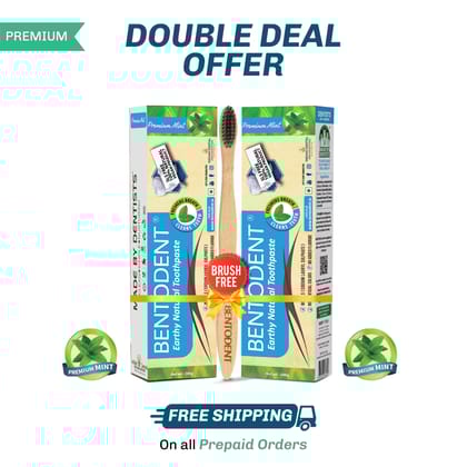 Bentodent Premium Mint Herbal Toothpaste - SLS Free , Natural & Fluoride Free - 100 gm-Pack of 2