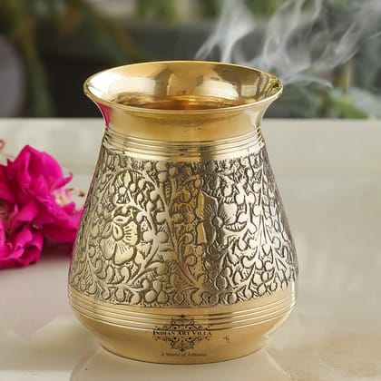 Pure Brass Glass Parsi Lota Embossed Design, Spiritual Item, 200 ML-200ml