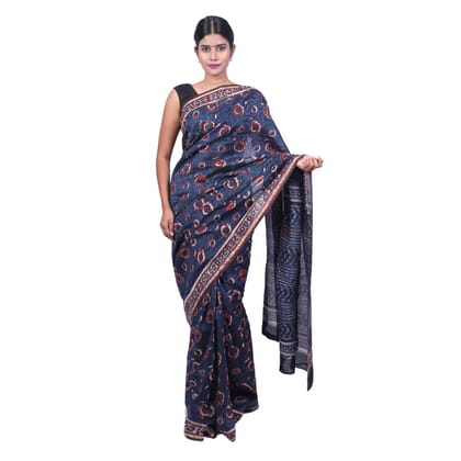 HANDLOOM MAHESHWARI SAREE- (COTTON+SILK MIX) WITH BLOUSE (SKU - 3I0101030422 SAREE- 106)