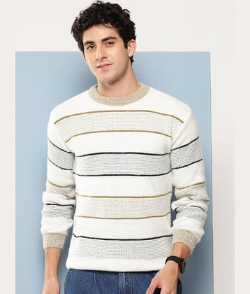 Aarika Woollen Blend Round Neck Men's Full Sleeves Pullover Sweater - White ( Pack of 1 )