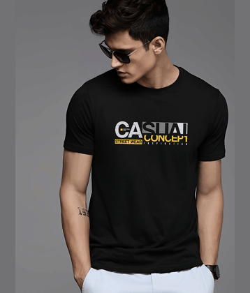 Reya Men Cotton Blend Regular Fit Printed T-Shirt ( Black )