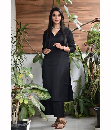 Nirja Fab Rayon Solid Kurti With Pants Women's Stitched Salwar Suit - Black ( Pack of 1 )