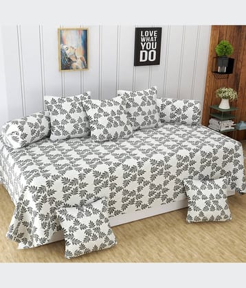Homefab India Cotton Floral Diwan Set 8 Pcs - White